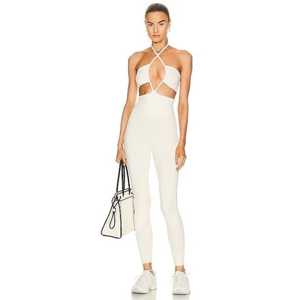 Live The Process Astra Bodysuit XS Mother of Pearl Cutout Halter Jumpsuit